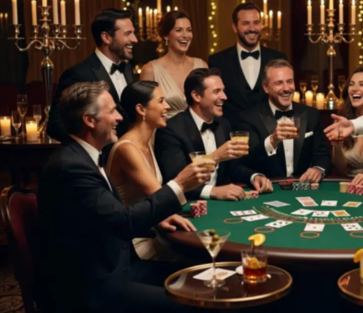 Elegancka fotografia z eventu blackjack, prezentująca gości przy stole w luksusowej oprawie