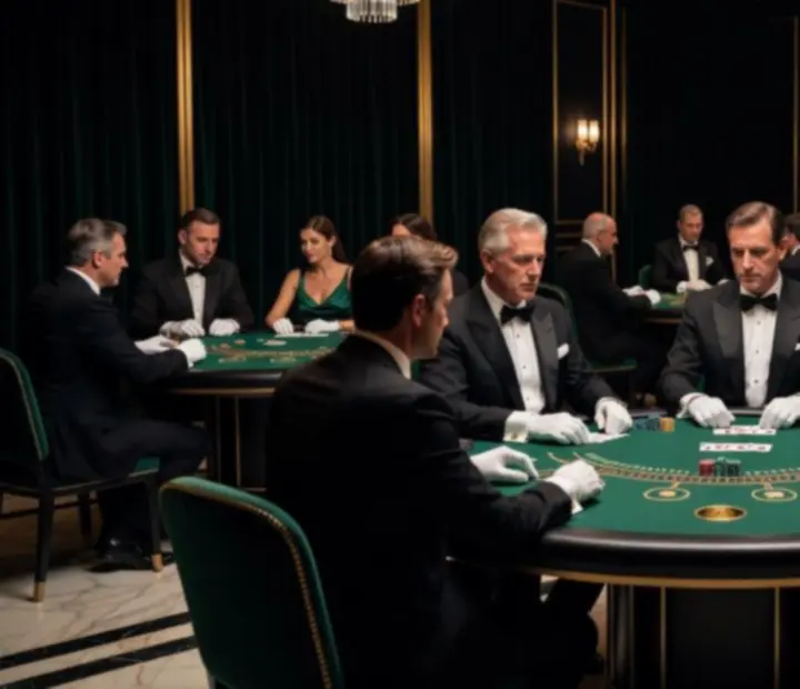 Ekskluzywny stół blackjack w luksusowej oprawie świetlnej podczas wieczoru casino night