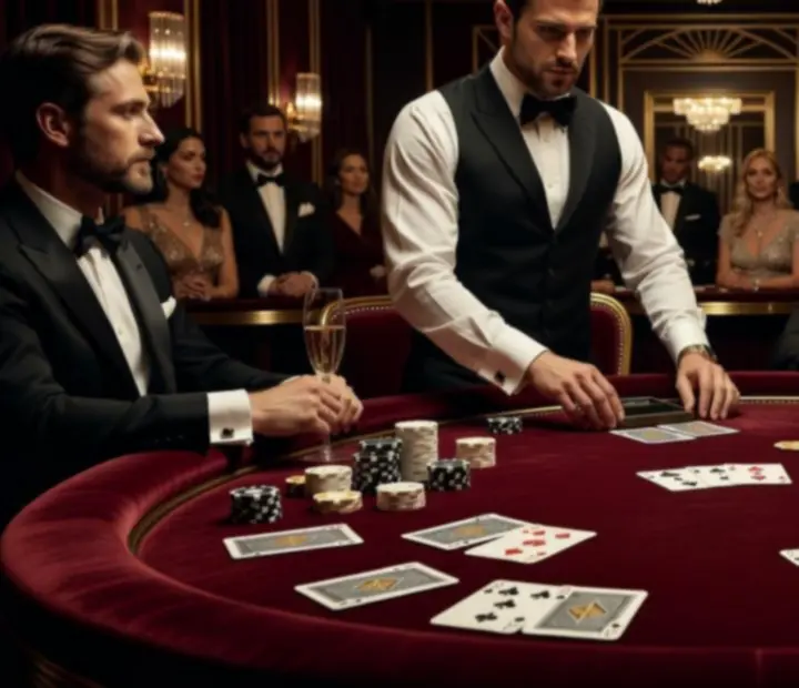 Kinowo oświetlony stół casino podczas luksusowego eventu
