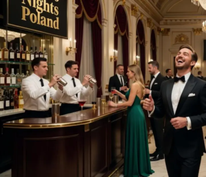 Goście świętujący przy stołach kasynowych podczas eleganckiego wydarzenia.